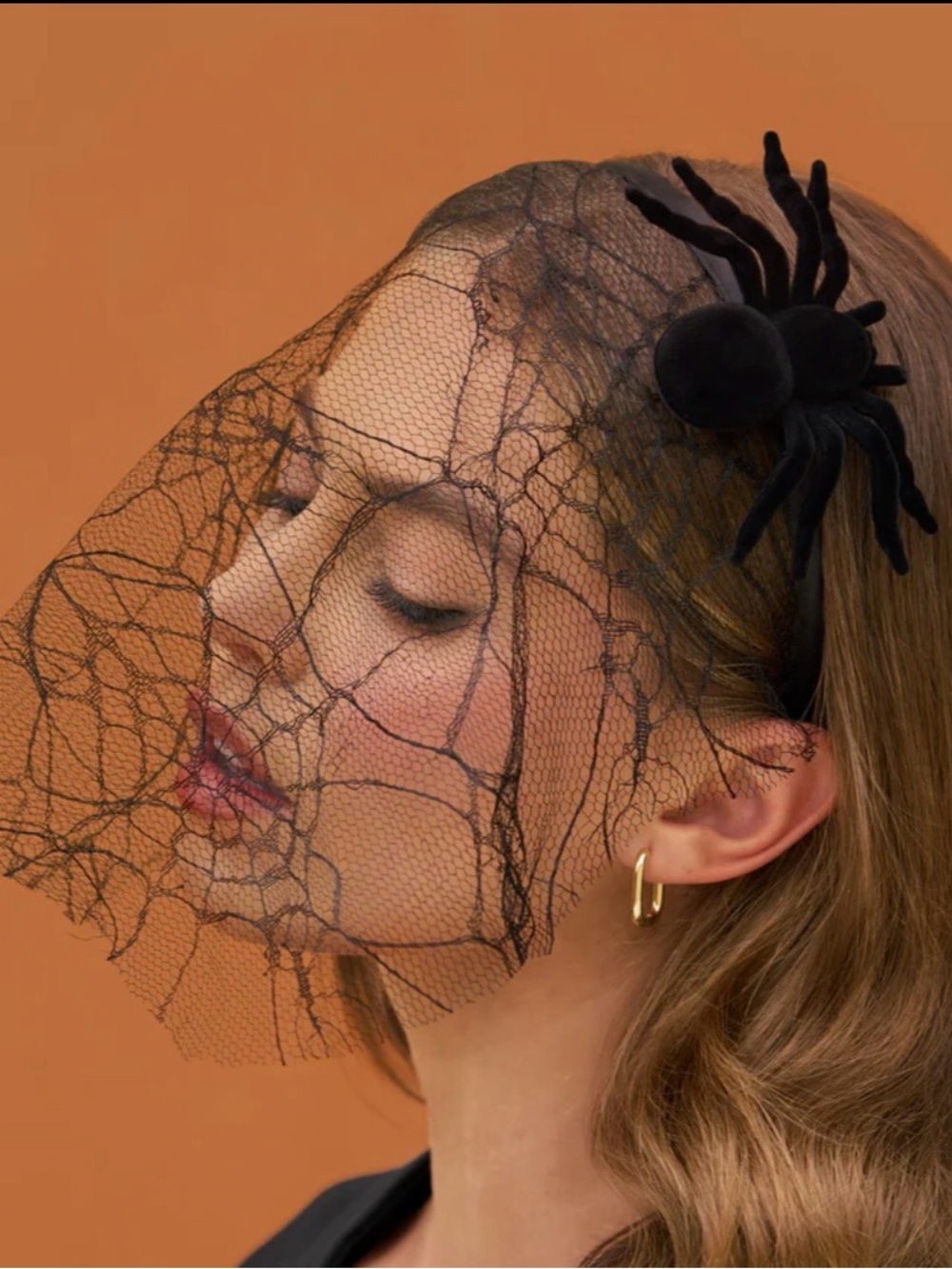 Black Spider Veil Headband with Decorative Spider Accent